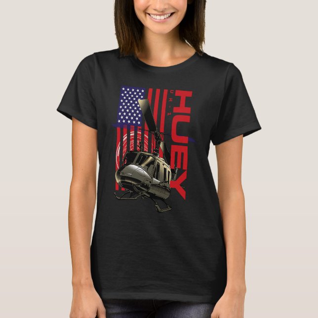 T-shirt Hélicoptère militaire Huey Avion Drapeau américain (Devant)