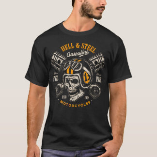T-shirt Hell And Steel Biker Skull Motorcycle Hommes