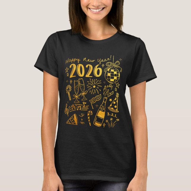 T-shirt Hello 2026 Disco Ball Coquette Bow Happy New Year  (Devant)