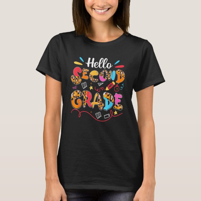 T-shirt Hello 2nd Second Grade Leopard Teacher Squad Back  (Devant)