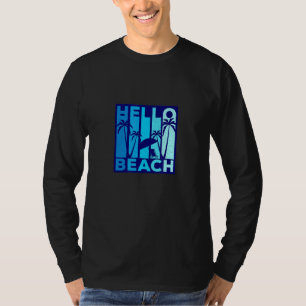 T-shirt Hello Beach Summer Vacances Beach Chaise Vintage
