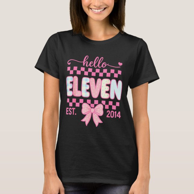 T-shirt Hello Eleven Est 2014 Coquette Bow Happy 11th Birt (Devant)