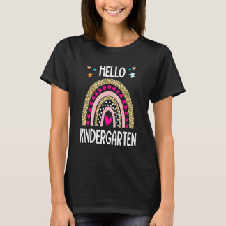 T-shirt Hello Kindergarten Leopard Rainbow Teacher Back To