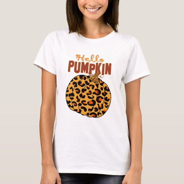 T-shirt Hello Pumpkin - Fall Leopard Print (Devant)