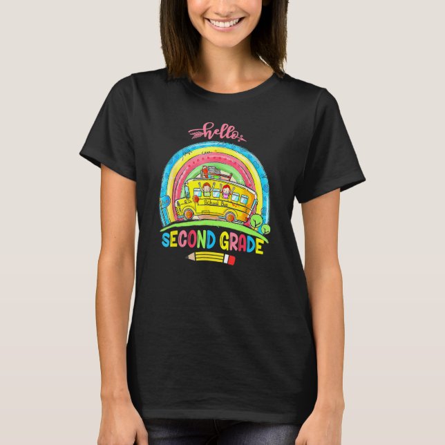 T-shirt Hello Second Grade Rainbow Back To School Student  (Devant)