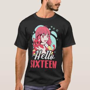 T-shirt Hello Sixteen with a Cat for 16 Birthday
