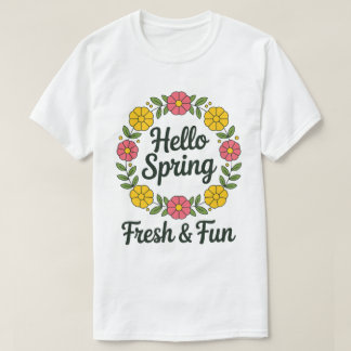 T-shirt Hello Spring – Floral Wreath Circle Pastel Tee