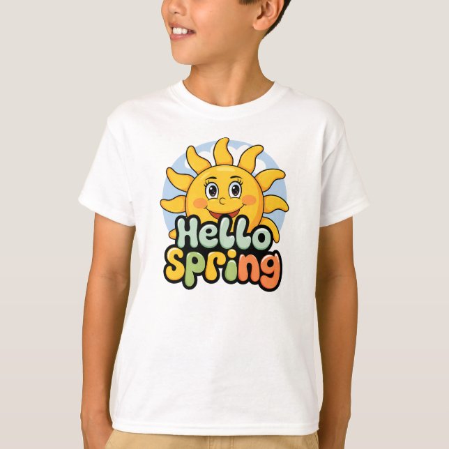 T-shirt Hello Spring : Soleil Souriant et Ciel Bleu (Devant)