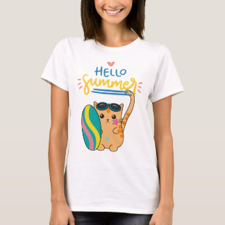 T-shirt "Hello Summer Cat Surfer"