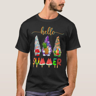 T-shirt Hello Summer Coloré Gnome Summertime Beach Vacat