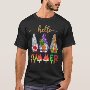 T-shirt Hello Summer Coloré Gnome Summertime Beach Vacat