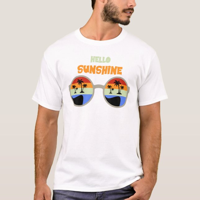 T-shirt Hello Sunshine Retro Sunglasses Tropical Beach (Devant)