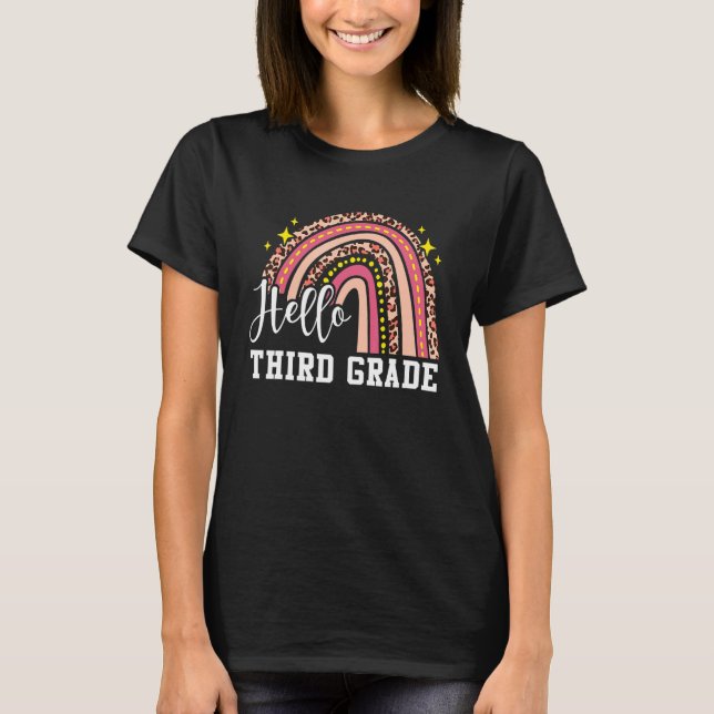 T-shirt Hello Third Grade 3rd Grade Rainbow Leopard Back T (Devant)