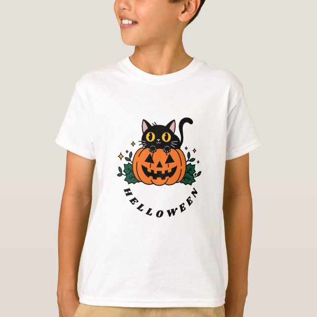 T-shirt Helloween. Poussin et chat gost effrayé ? (Devant)