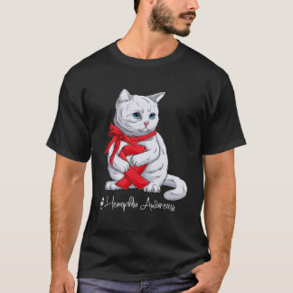 T-shirt Hemophilia Awareness Month Red Ribbon Cat