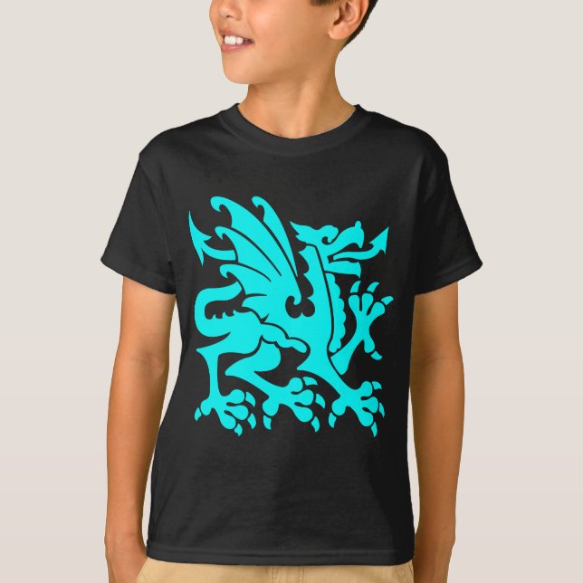 T-shirt Heraldic Dragon 01 - Cyan (Devant)