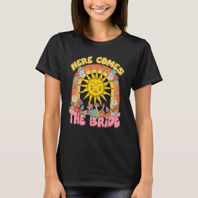 T-shirt Here Comes Bride Groovy Retro 70s Bachelorette Par (Devant)