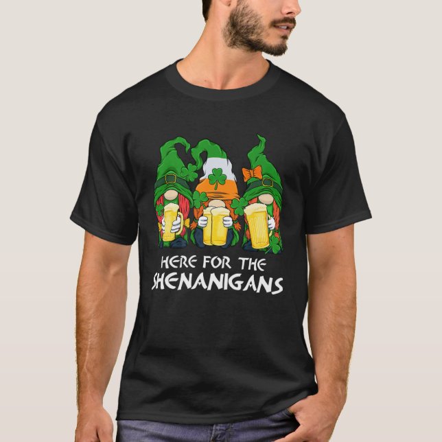 T-shirt Here For The Shenanigans Gnome Beer St Patricks Da (Devant)