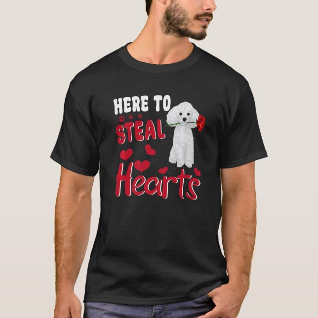 T-shirt Here To Steal Hearts Funny Toy Poodle Dog Valentin (Devant)
