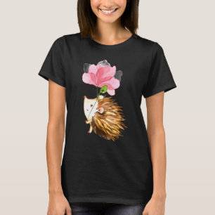 T-shirt Hérisson Mignon Aquarelle Fleur Jardinage Plantes 
