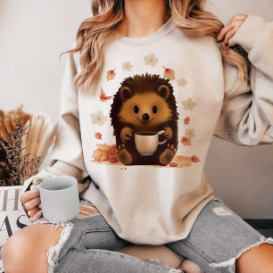 T-shirt Hérisson mignon fleurit, Hérisson buvant du café