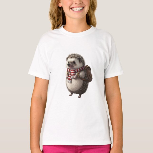 T-shirt Hérisson Voyageant Écharpe Sac à Dos Enfants (Devant)