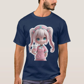 T-shirt Héroïne d'anime infirmière rose garçon