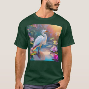 T-shirt Héron blanc à bec orange, oiseau de fantaisie
