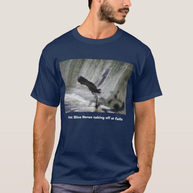 T-shirt Héron de grand bleu décollant aux chutes (Devant)