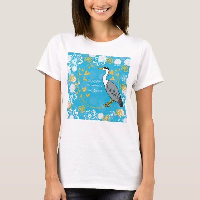 T-shirt héron, fleur de vie, bleu, mandala,zen,chakra (Devant)
