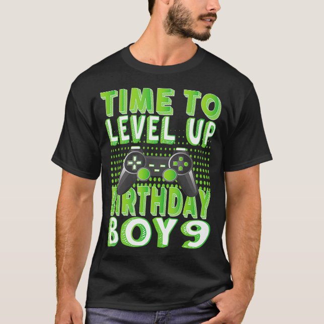 T-shirt Heure D'Augmenter L'Anniversaire Garçon 9 Ans Vidé (Devant)