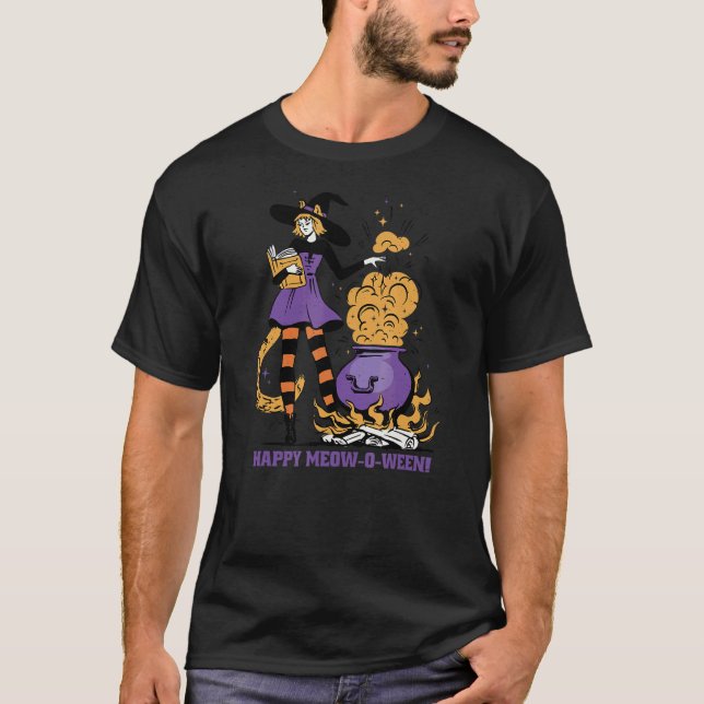 T-shirt Heureuse Chatte O Ween Sorcière Chat (Devant)