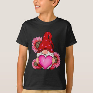 T-shirt Heureuse Sainte-Valentin Gnome Avec Tournesol Léop