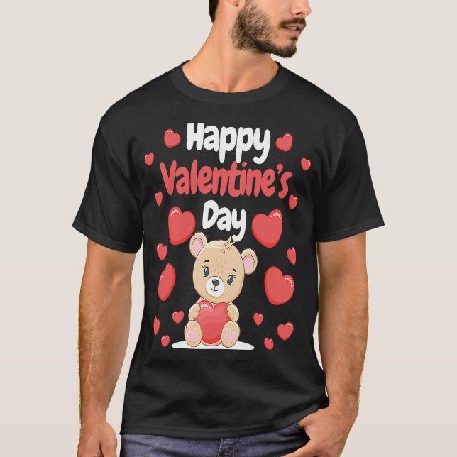 T-shirt Heureuse Sainte-Valentin Ours Coeurs Amour Coeur C (Devant)