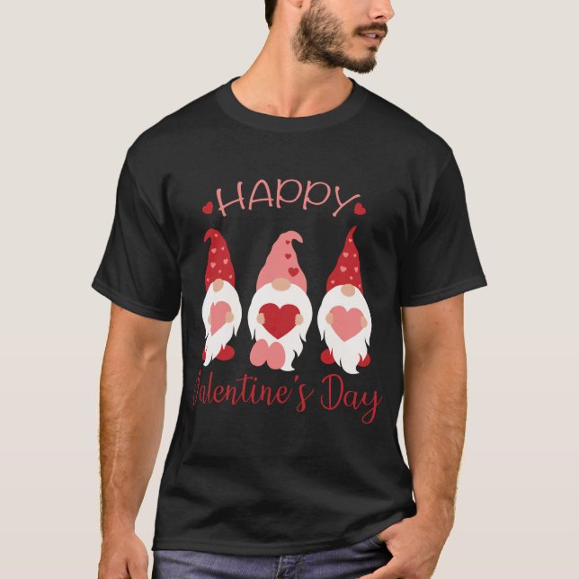 T-shirt Heureuses Saintes-Valentin Gnomes Red Plaid Hearts (Devant)