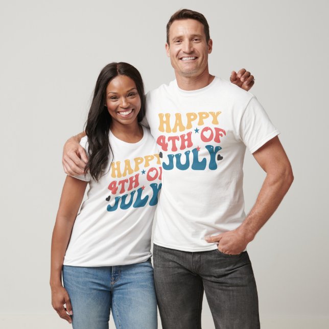 T-SHIRT HEUREUX 4 JUILLET RETRO SUPER (Unisexe)