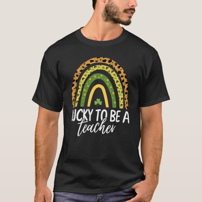 T-shirt Heureux D'Être Un Enseignant Leopard Motif Rainbow (Devant)