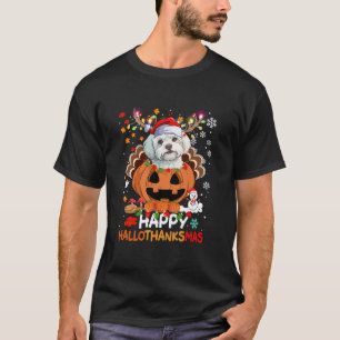 T-shirt Heureux Hallothanksmas Drôle chien maltais dinde M