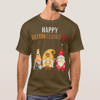T-shirt Heureux Hallowthanksmas Gnome Funny Gnome Lover