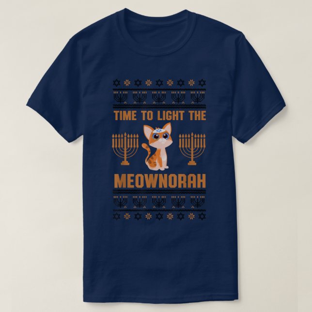 T-shirt Heureux Hanoukka Meownorah Juif Chat Menorah Drôle (Design devant)