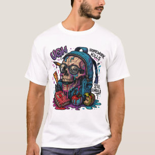 T-shirt HEUREUX ! Les devoirs tuent le crâne Tee pour les 