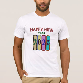 T-shirt heureux nouvel an 2025 hommes manches courtes