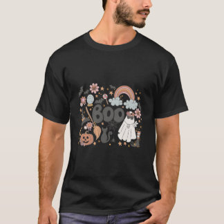 T-shirt Hey Boo Fleur Fantôme Sorcière Citrouille Hallowee