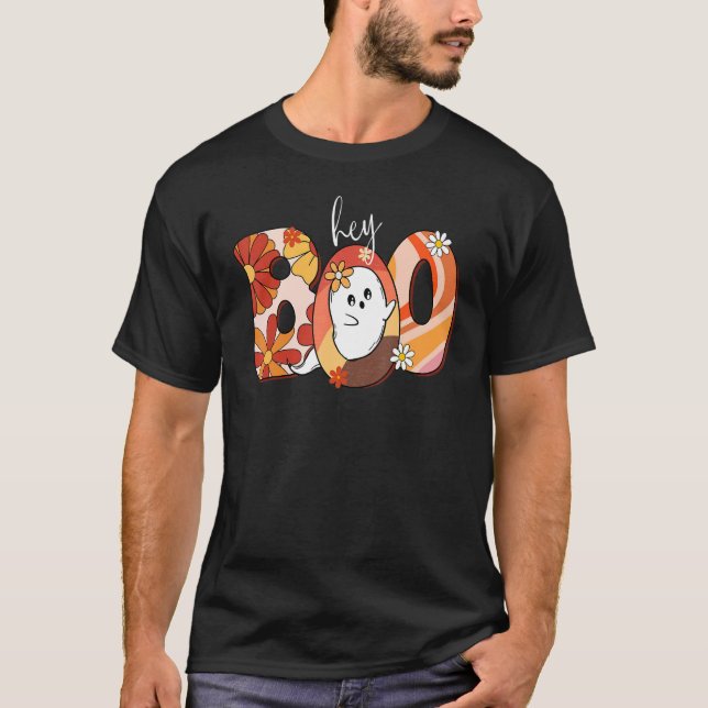 T-shirt Hey Boo Retro Halloween Ghost (Devant)