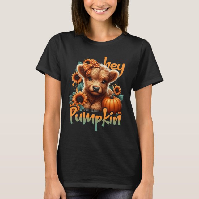 T-shirt Hey Pumpkin Thanksful Highland Cow Fall Autumn Tha (Devant)