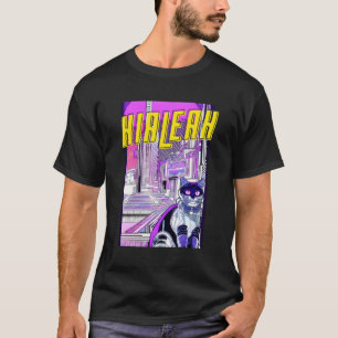 T-shirt Hialeah Cat Retro Anime Cityscape Floride Usa Vint