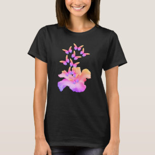 T-shirt Hibiscus Fleur Et Papillons Colorés Abstrait