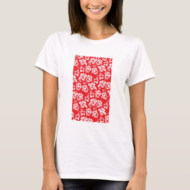 T-shirt Hibiscus rouge hawaïen Impression florale (Devant)