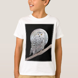 T-shirt Hibou blanc et peinture de lune - Art original d'o