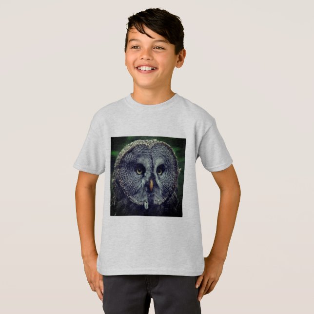 T-shirt Hibou de grand gris (Devant entier)